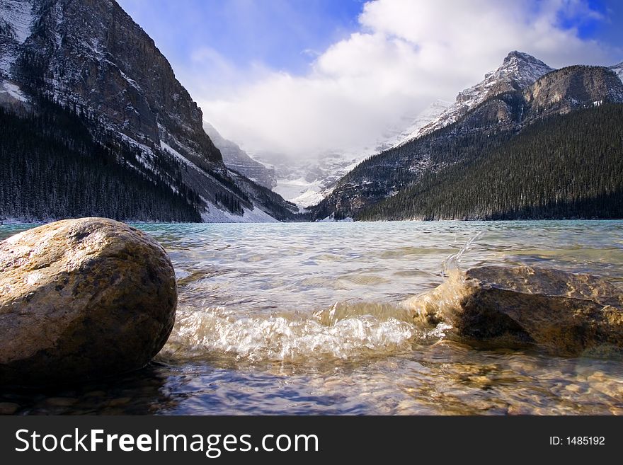 Lake louise on a cool windy day. Lake louise on a cool windy day