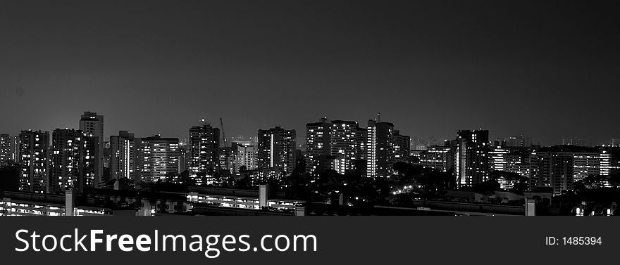 The night scene of Singapore HDB flats in black and white. The night scene of Singapore HDB flats in black and white