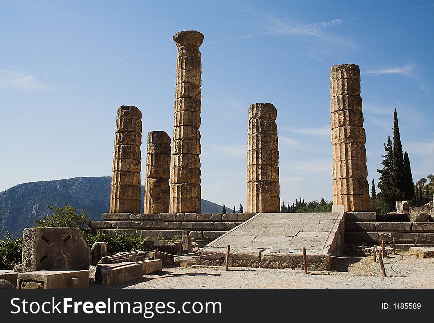 The ruin of the Temple of Apollo at Delphi, Greece