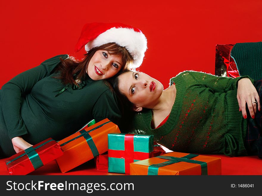 Two young women, getting ready for Christmas
