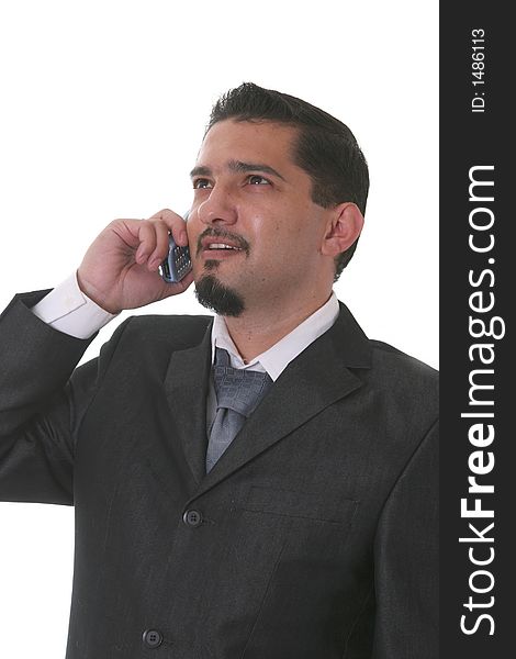 Portrait of a businessman talking at  telephone. Portrait of a businessman talking at  telephone