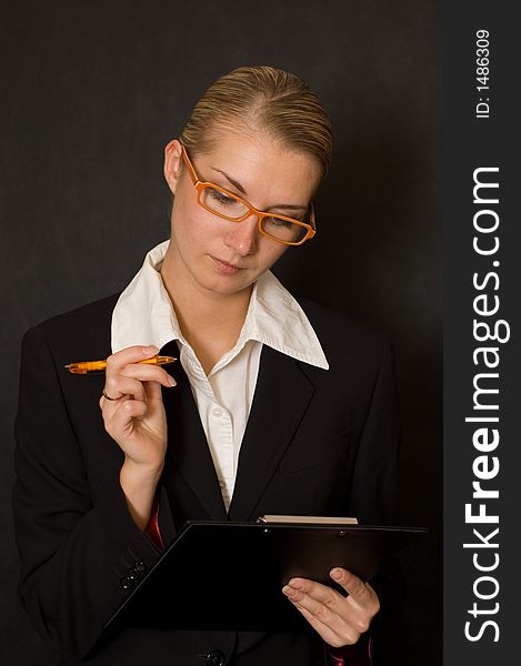 Picture of a business girl with orange glasses