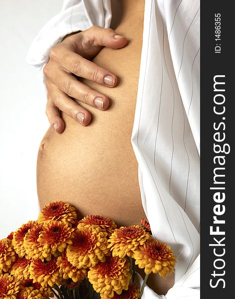 Woman S Belly And Flowers