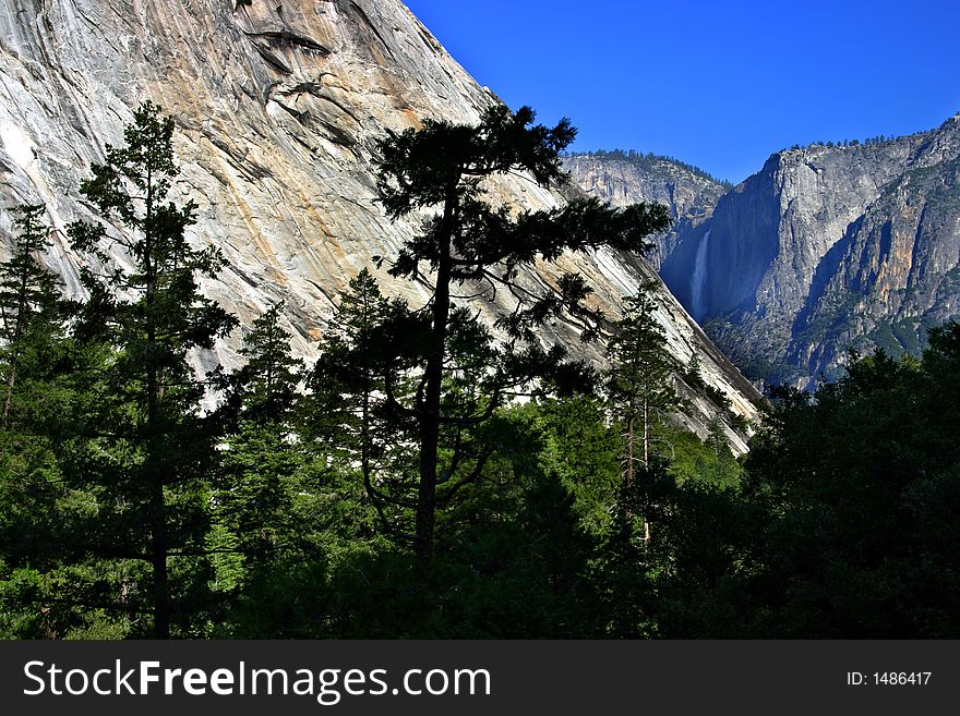 The Yosemite Valley in Yosemite National Park, California. The Yosemite Valley in Yosemite National Park, California