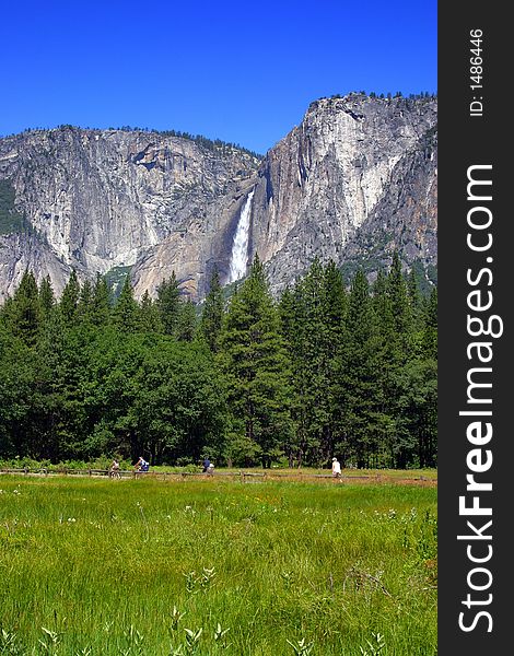 Yosemite Falls is the highest measured waterfall in North America. Located in Yosemite National Park in the Sierra Nevada mountains of California, it is a major attraction in the park, especially in late spring when the water flow is at its peak. Yosemite Falls is the highest measured waterfall in North America. Located in Yosemite National Park in the Sierra Nevada mountains of California, it is a major attraction in the park, especially in late spring when the water flow is at its peak.