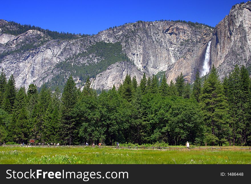 Yosemite Falls is the highest measured waterfall in North America. Located in Yosemite National Park in the Sierra Nevada mountains of California, it is a major attraction in the park, especially in late spring when the water flow is at its peak. Yosemite Falls is the highest measured waterfall in North America. Located in Yosemite National Park in the Sierra Nevada mountains of California, it is a major attraction in the park, especially in late spring when the water flow is at its peak.