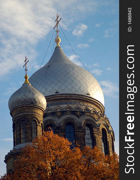 Church in blue sky in Latvia