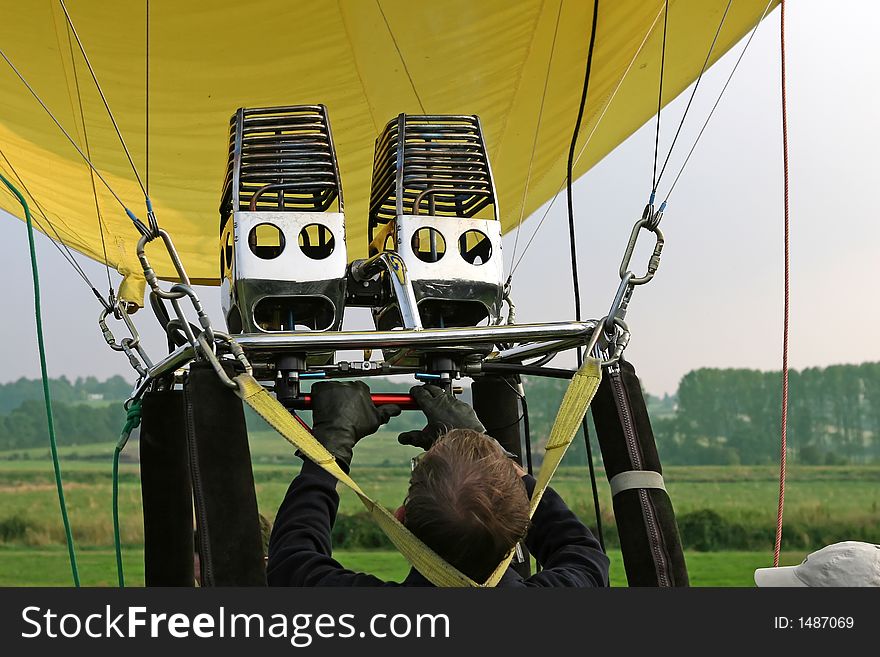 Hot air baloon and basket, ballooning flying. Hot air baloon and basket, ballooning flying