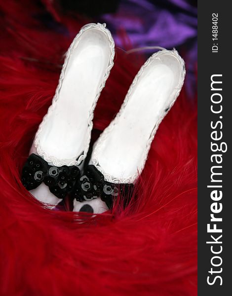 Dancing shoes surrounded by red feathers. Dancing shoes surrounded by red feathers