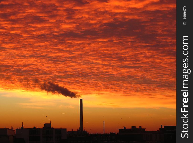 Industrial chimney at the sunset, landscape. Industrial chimney at the sunset, landscape