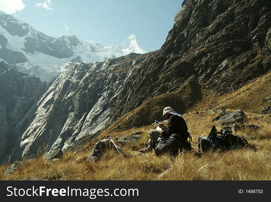 Hiker In The Cordilleras Mountain