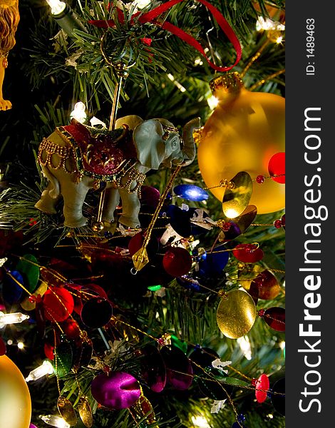 Circus Elephant decoration hanging on a christmas tree. Circus Elephant decoration hanging on a christmas tree