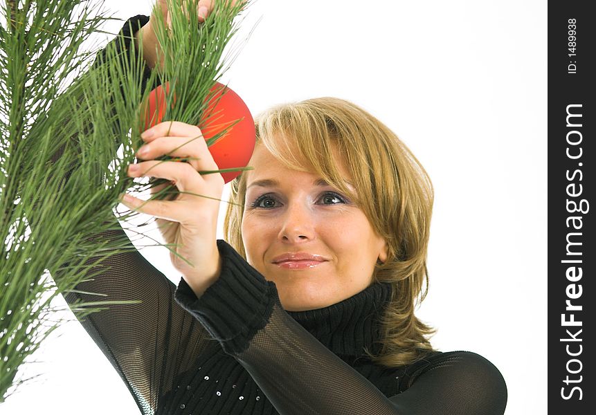 Young Beautiful Woman With Christmas Bauble