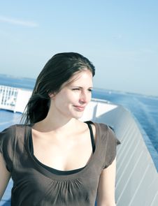 Happy Woman On Cruise Ship Stock Image Happy Woman On Cruise Ship Stock Image