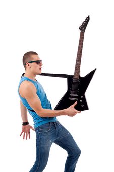 Guitarist Holding His Guitar In One Hand Stock Photography Guitarist Holding His Guitar In One Hand Stock Photography