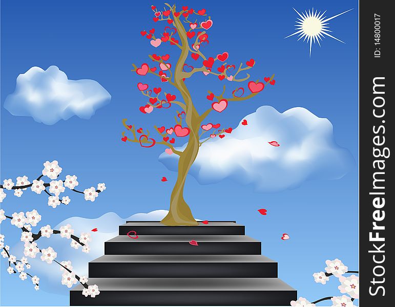 Love tree at top of a ladder against the sky. Love tree at top of a ladder against the sky