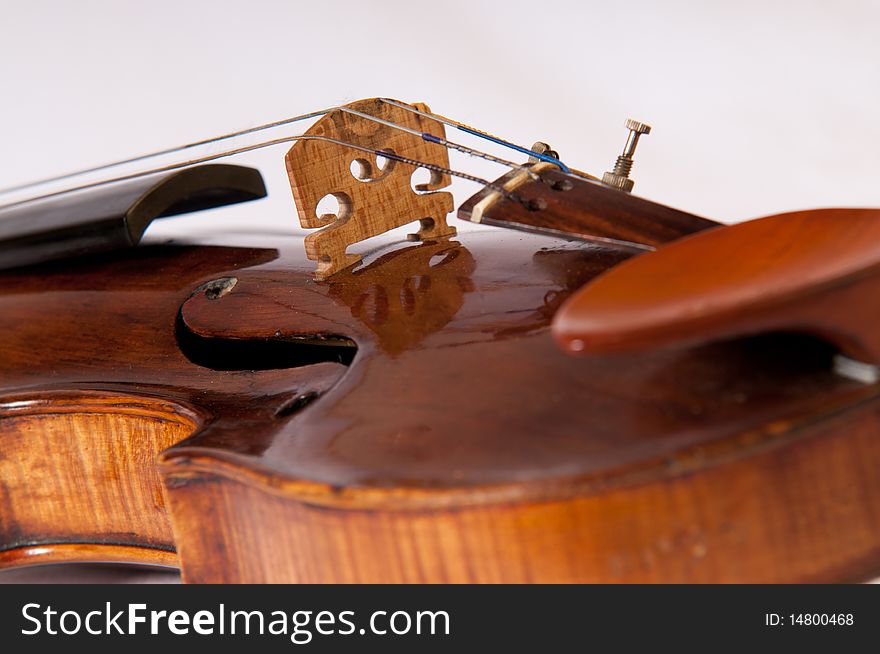 Close up of an old violin on white background. Close up of an old violin on white background
