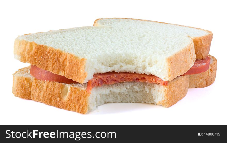 Sandwich with sausage isolated on white background. Sandwich with sausage isolated on white background