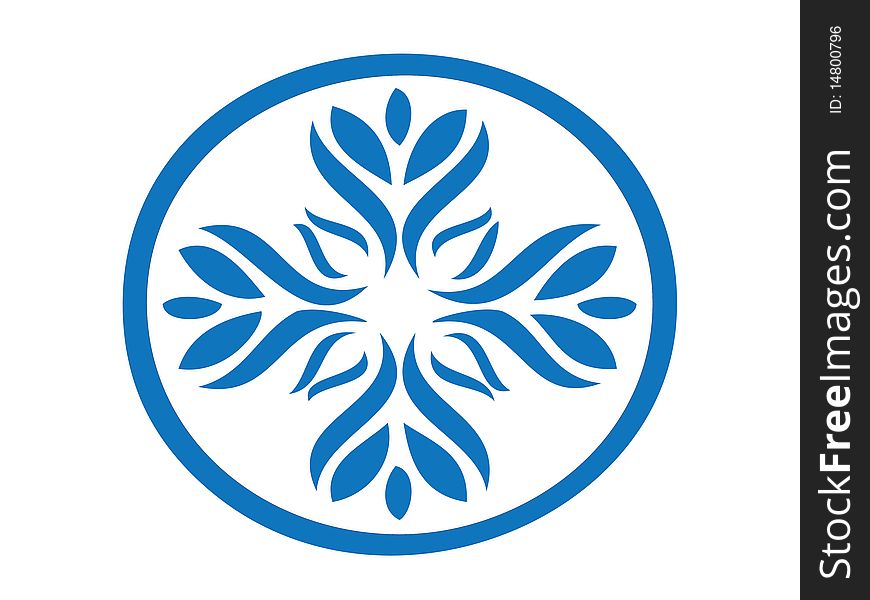 Floral design with leaves in blue.