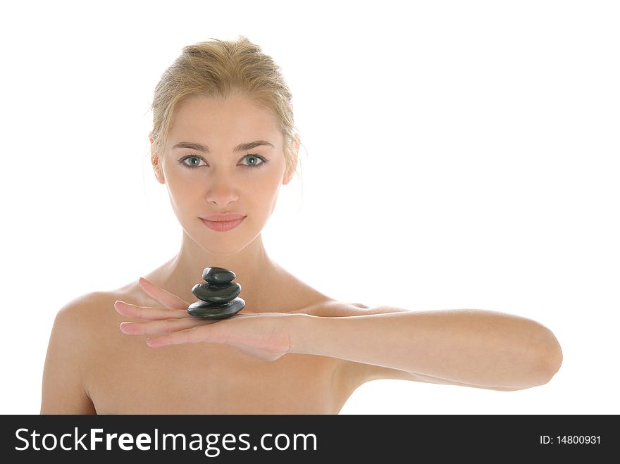 Beautiful Young Woman Holds Stones