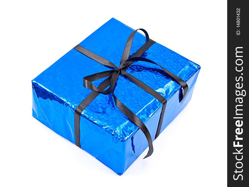 Gift box with black bow on white