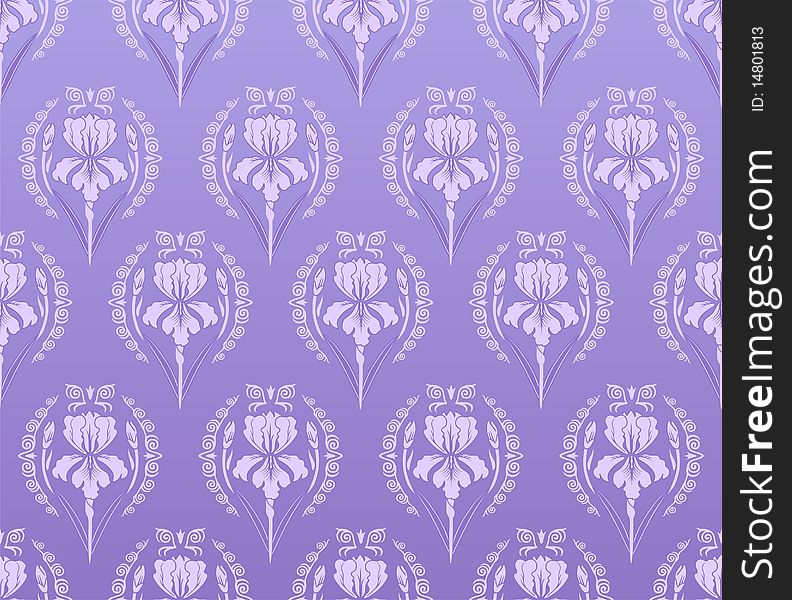 A seamless vintage floral ornament with irises. A seamless vintage floral ornament with irises.