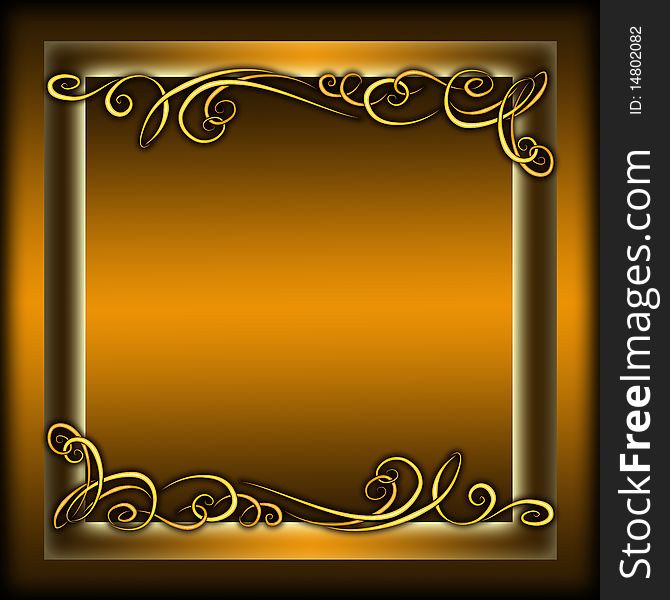 Frame with golden ornament and yellow background