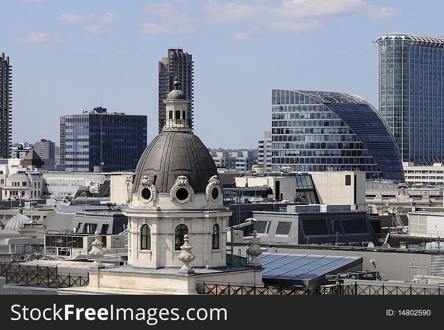 View with vertical constructions and skyscrapers in background. View with vertical constructions and skyscrapers in background