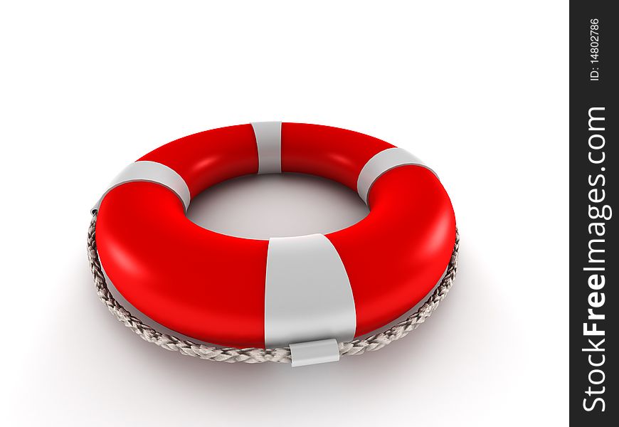 Red lifebuoy isolated on white background. High quality 3d render.