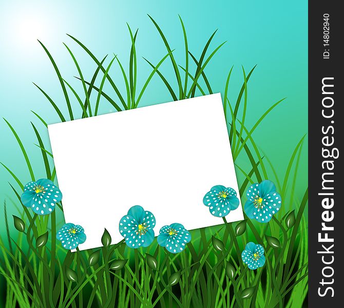 Sheet with flowers on blue nature background