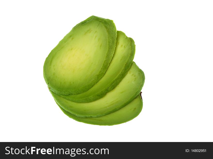 Ripe green avocado slice over white isloated. Ripe green avocado slice over white isloated