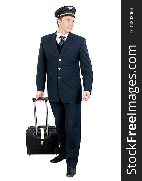 Young flight attendant with his travel bag