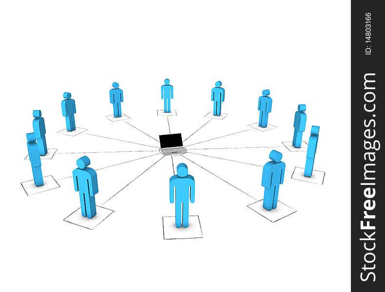 Tridimensional blue human network in white background