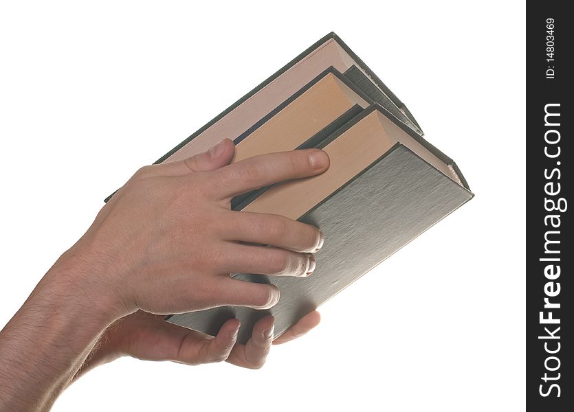 Men hands with book isolated on white background