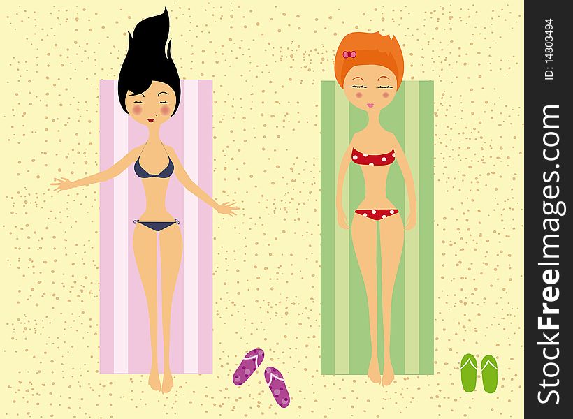 Vector illustration with resting girls. Vector illustration with resting girls