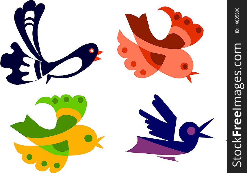 Set of colorful birds, illustration. Set of colorful birds, illustration