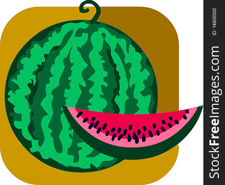 Sweet watermelon and slice, illustration. Sweet watermelon and slice, illustration