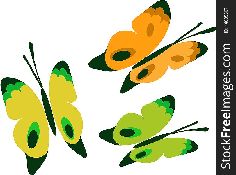 Three colorful Butterflies  illustration set. Three colorful Butterflies  illustration set