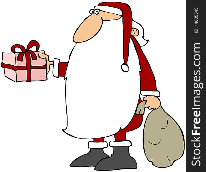 This illustration depicts Santa Claus with a giant beard and carrying gifts. This illustration depicts Santa Claus with a giant beard and carrying gifts.