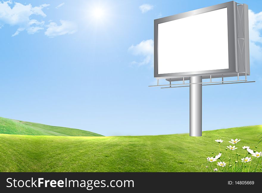 Illustration of publicity board in the field. Illustration of publicity board in the field