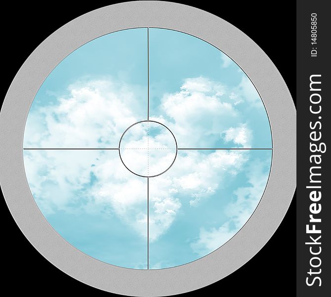 View through the optics on a cloud in the form of heart. View through the optics on a cloud in the form of heart