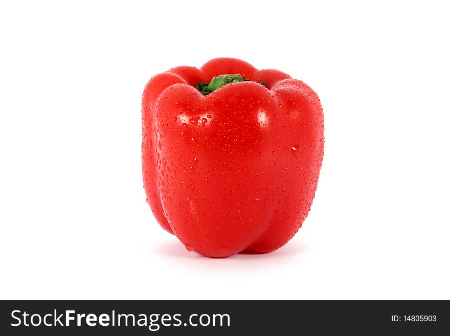 Single fresh red ripe pepper, isolated on white. Single fresh red ripe pepper, isolated on white