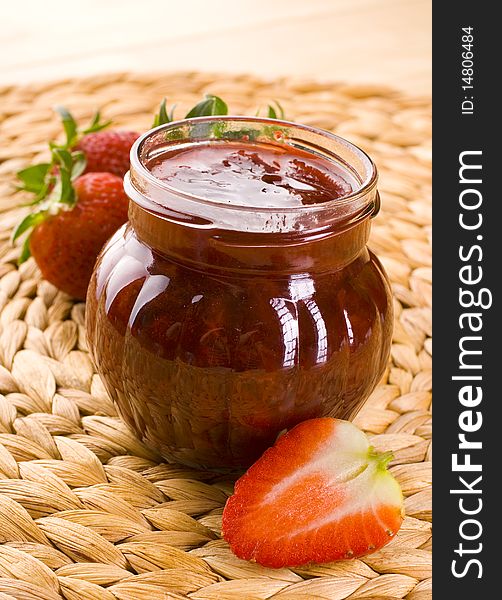 Homemade strawberry jam in a jar