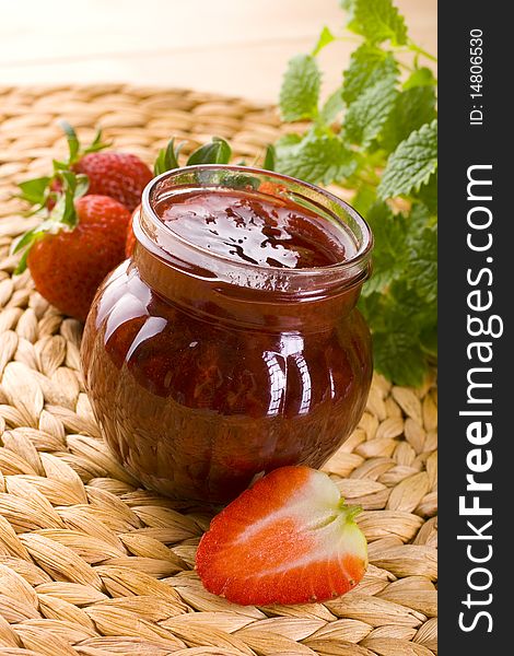 Homemade strawberry jam in a jar