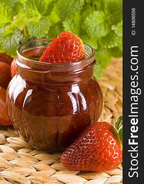 Homemade strawberry jam in a jar