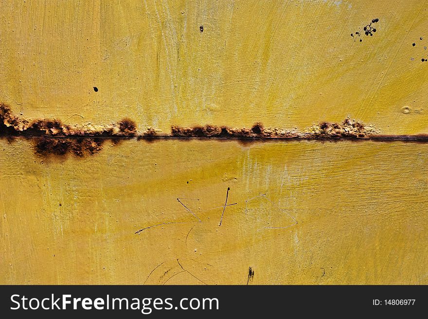 An old rusty yellow metal wall background . An old rusty yellow metal wall background