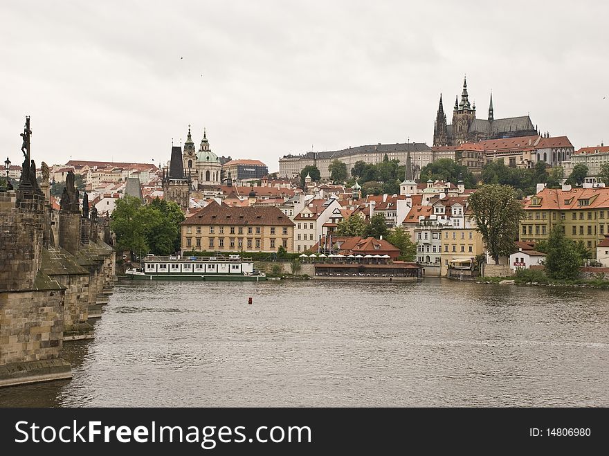 A view of the beautiful Prague Castle from across the river Vltava. A view of the beautiful Prague Castle from across the river Vltava.