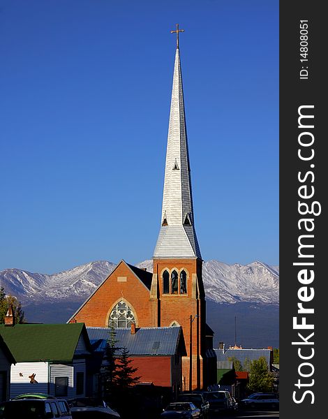 Historic Church building against blue sky background