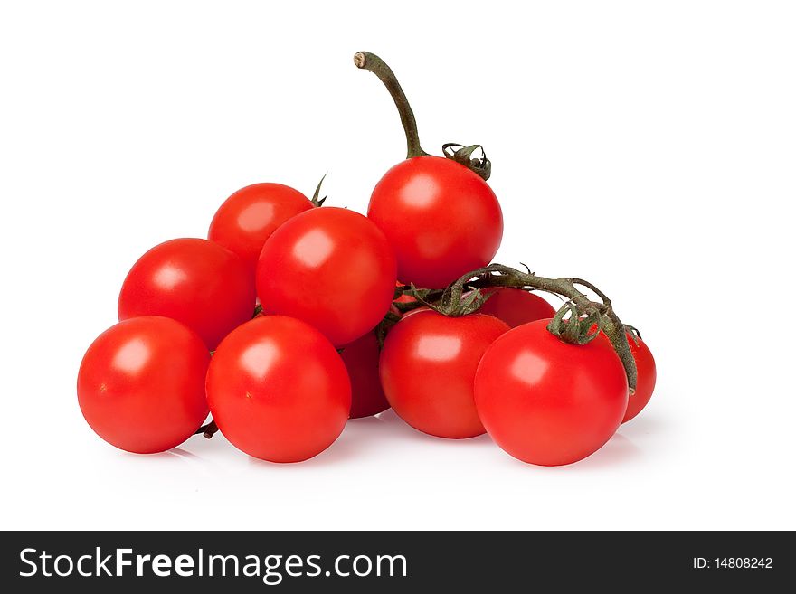 Bunch of fresh cherry tomato on white background