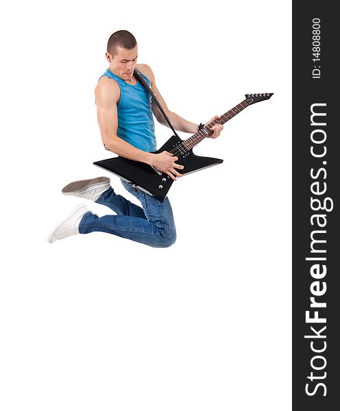 Passionate Guitarist Jumps